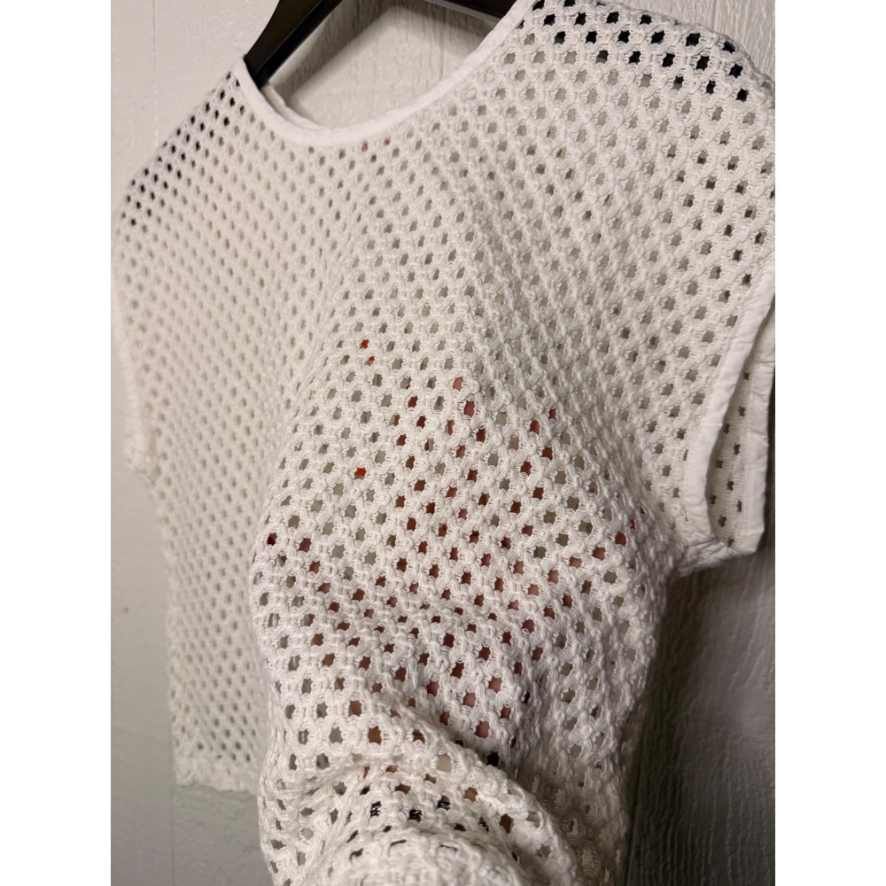 Sundry Optic White Mesh Crochet Cropped Short Sleeve Shirt SU26-MSH-H94 - Picture 3 of 3